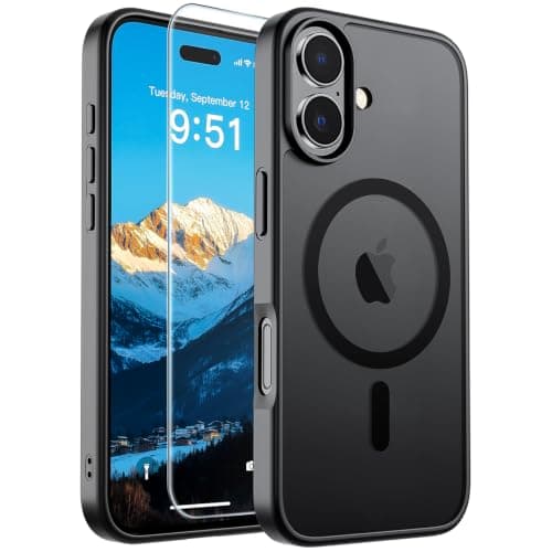 SUPFINE Magnetic for iPhone 17 Case with Screen Protector (Compatible with MagSafe)(Military Grade Drop Protection) Translucent Matte Phone Cover,Black