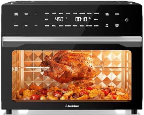 Beelicious 32QT Extra Large Air Fryer, 19-In-1 Air Fryer Toaster Oven Combo with Rotisserie and Dehydrator, Digital Convection Oven Countertop Airfryer Fit 13" Pizza, 6 Accessories, 1800w, Black