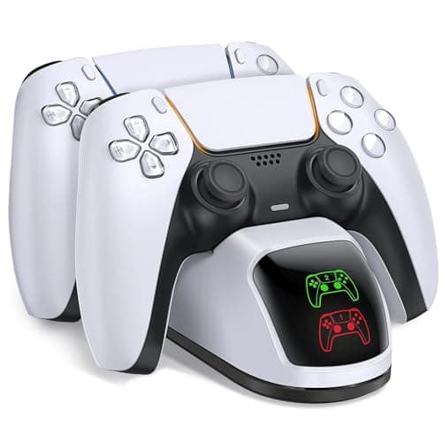 for PS5 Controller Charging Station, for PlayStation 5 Dualsense Charger Dock with Dual Stand, for PS5 Charger Accessory with Fast Charge Cable, for PlayStation 5 Station, White