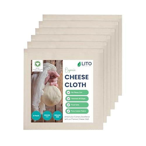 Cheesecloth for Straining, Organic Cheese Cloth, Fine Mesh Nut Milk Cloth, Unbleached Cotton Cheese Cloth for Yogurt, Cheese Making, Bread Baking, Juicing, Cooking, Grade 100 (20 x 20 Inch) - 6 Pack