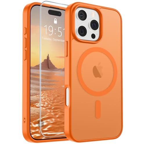 SUPFINE Magnetic for iPhone 16 Pro Case with Screen Protector (Compatible with MagSafe)(Military Grade Drop Protection) Translucent Matte Phone Cover,Starry Orange