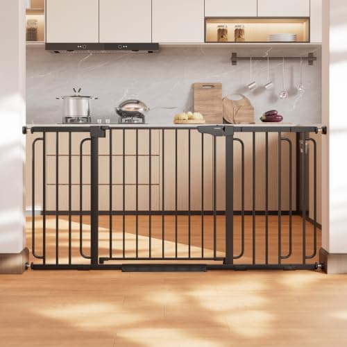 Cumbor 36.6-64" Extra Wide Baby Gate for Stairs, Dog Gates for Doorways, Auto-Close Pet Gate Indoor, Pressure Mounted Walk Through Safety Child Gate for Kids Toddler, Tall Pet Puppy Fence Gate, Black