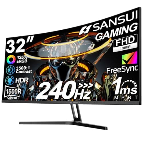 SANSUI 32 Inch Curved 240Hz Gaming Monitor High Refresh Rate, FHD 1080P Gaming PC Monitor HDMI DP1.4, 1500R Curvature, 1Ms MPRT, HDR,Metal Stand,VESA Compatible(DP Cable Incl.)