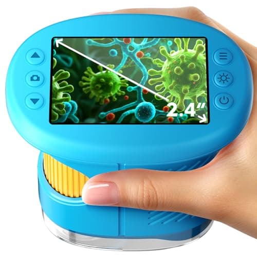 Odatay 4K 1000X Digital Microscope for Kids with 32G Card, Long Distance Viewing & 2.4" Screen Portable Handheld Edu Toys for Age 3-12 Exploring Bugs Plants at Home Classroom & Outdoor Travel, Blue