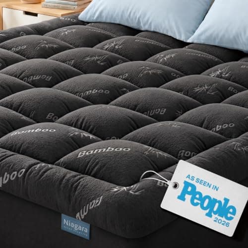 Niagara Sleep Solution Ultra Soft Queen Size Mattress Topper - Rayon Derived from Bamboo Pillow Top Mattress Pad for Back Pain Relief - Naturally Cooling for Hot Sleepers, Dark Gray